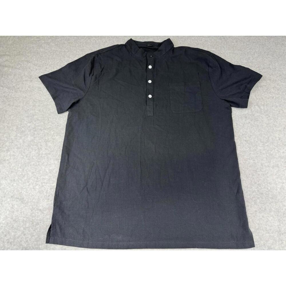 Men’s XL Cotton Linen Short Sleeve Black Shirt Beach Vacation Preppy Casual